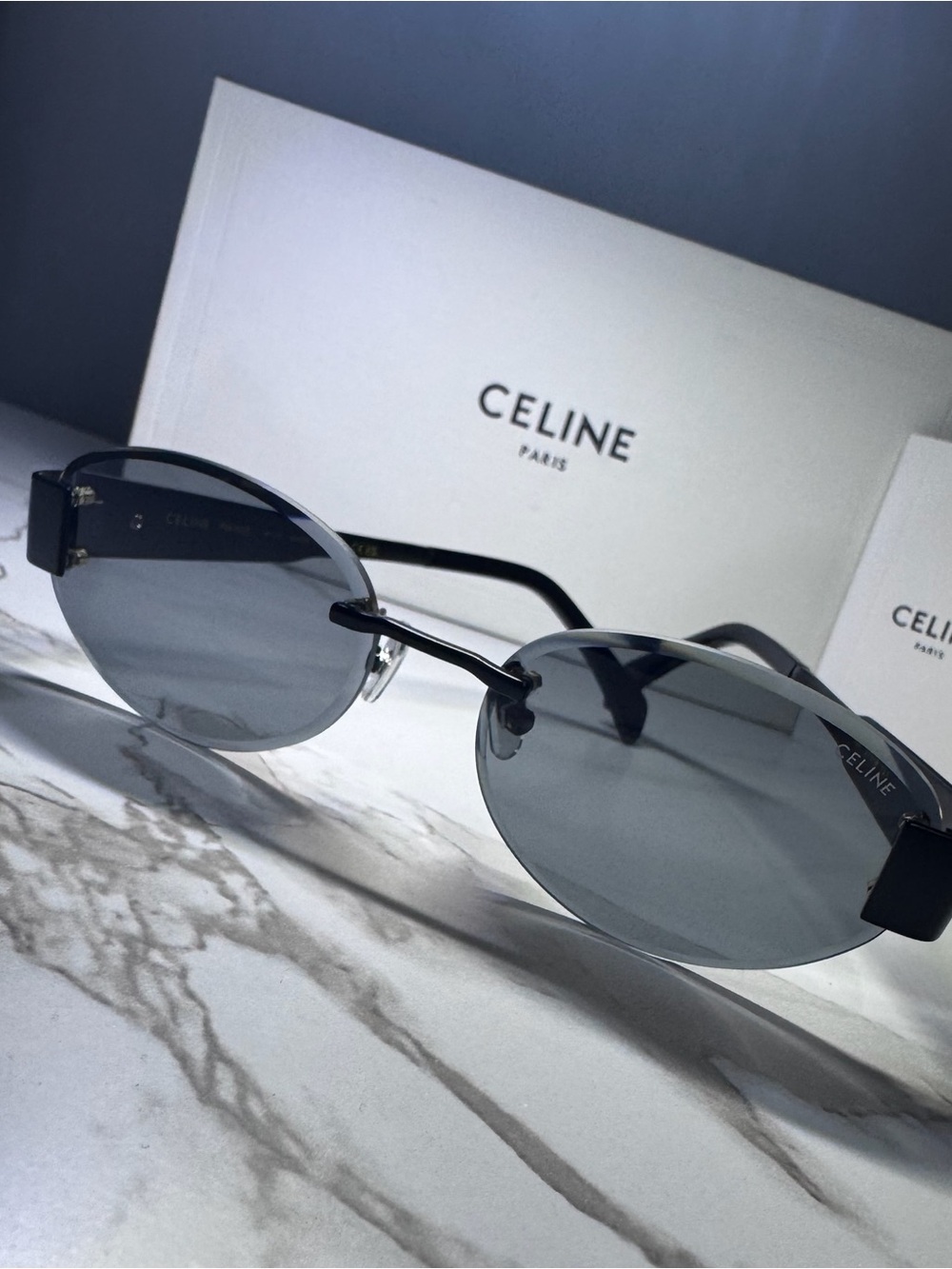 Celine Black Frame Sunglasses with Gray Lenses Golden Logo